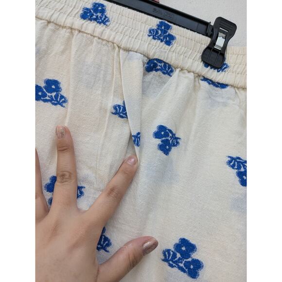 Zara Women's Pants Wide Leg Embroidered Flowers Cream Green/Blue Size Large - Picture 6 of 13